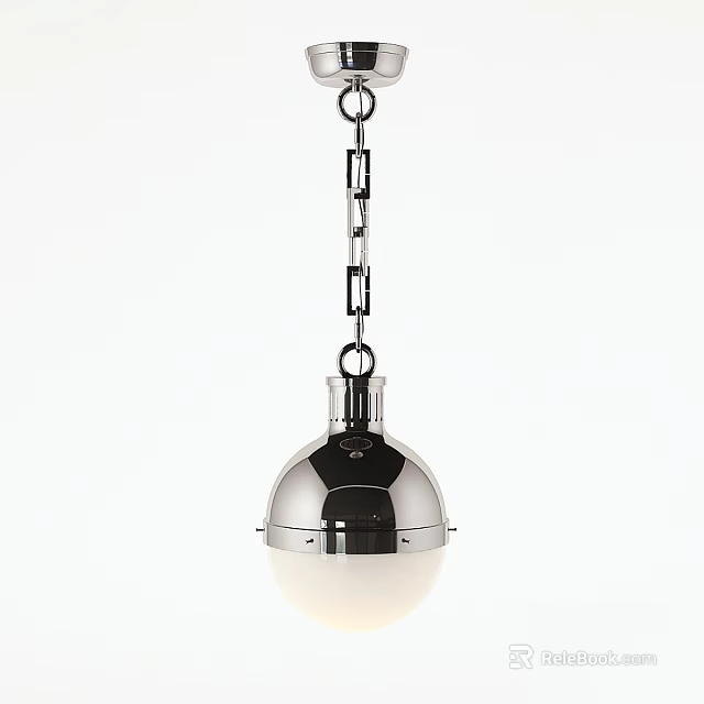 Modern Chrome Spherical Pendant Light With Metal Chain And White Shade 3d model 