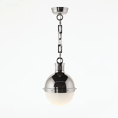 Modern Chrome Spherical Pendant Light With Metal Chain And White Shade 3d model