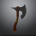 Decorative Axe With Intricate Carved Blade And Orange Wooden Handle Red Wrapped
