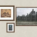 Decorative Framed Wall Art With Castle Illustration And Historic Building