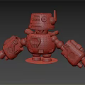 Purple And Blue Cartoon Style Robot With Large Arms And Blue Base