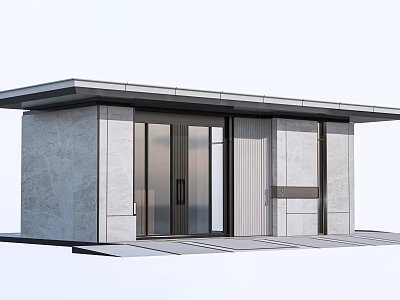 Sleek Modern Entrance Gate With Gray Stone Walls Glass Doors And Flat Roof 3d model