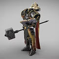 Armored Fantasy Warrior Character With Hammer Tome Red Cloak And Gold Accents