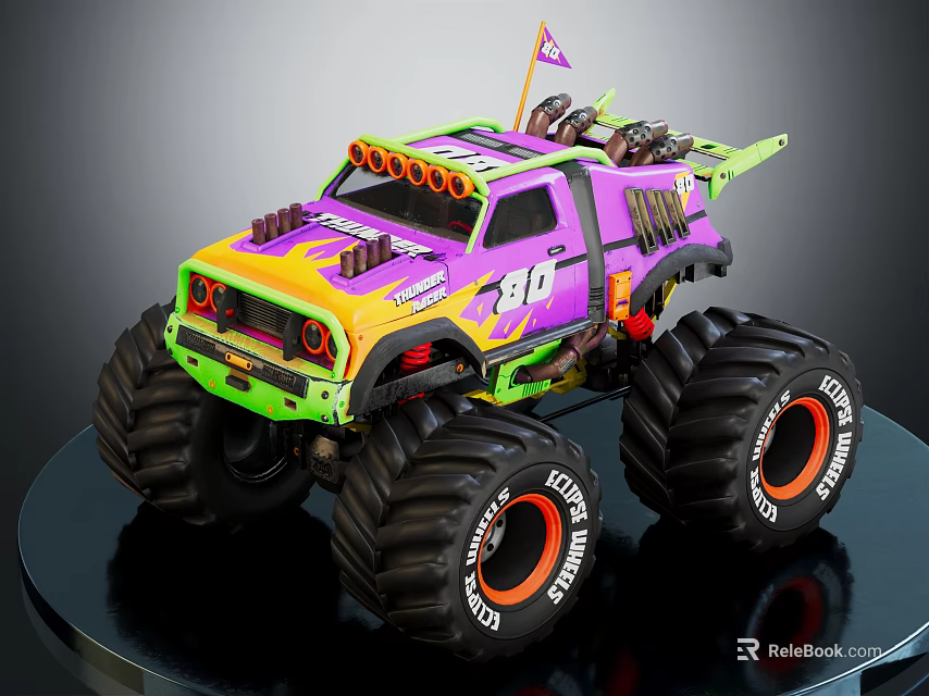 Striking Electric Toy Monster Truck With Colorful Design Big Tires Number 78 And Flag 3d model 