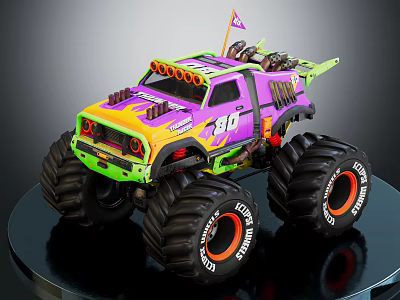 Striking Electric Toy Monster Truck With Colorful Design Big Tires Number 78 And Flag 3d model