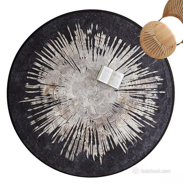 Round Area Rug With Radiant Pattern Open Book And Wooden Decor 3d model 