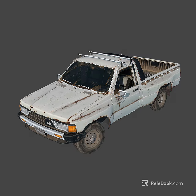 Old White Rusty Pickup Truck With Open Bed And Weathered Exterior 3d model 