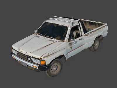 Old White Rusty Pickup Truck With Open Bed And Weathered Exterior 3d model