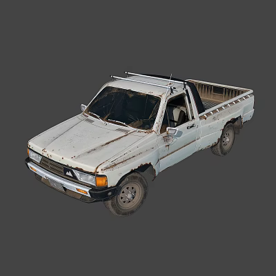 Old White Rusty Pickup Truck With Open Bed And Weathered Exterior 3d model