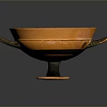 Ceramic Sculpture Bowl Carved With Two Handles Black And Orange
