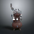 Vintage Industrial Metal Equipment With Complex Pipes Valves And Glass Bulbs