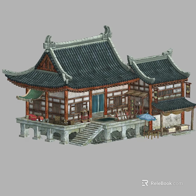 Traditional Chinese Ancient Architecture Featuring Curved Tiled Roof Ornate Eaves And Wooden Structure 3d model 