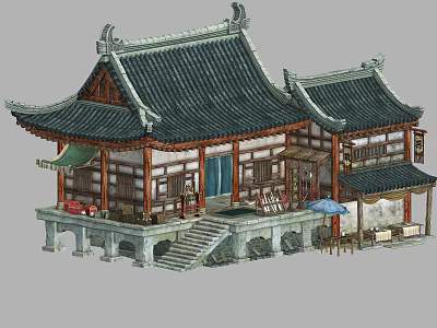 Traditional Chinese Ancient Architecture Featuring Curved Tiled Roof Ornate Eaves And Wooden Structure 3d model