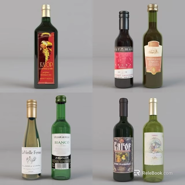 Collection Of Various Wine Bottles With Colorful Labels And Diverse Designs 3d model 