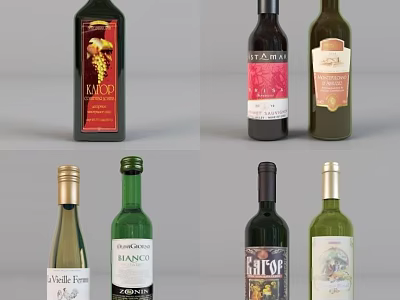 Collection Of Various Wine Bottles With Colorful Labels And Diverse Designs 3d model