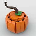 Decorative Orange Building Block Pumpkin with Green Leaf and Black Handle 3d model