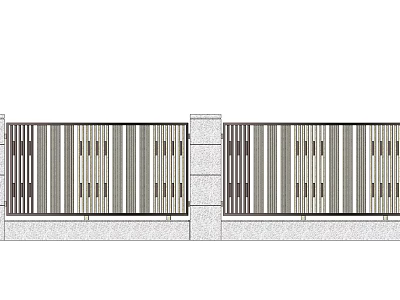 Modern Garden Screen Wall Design With Vertical Slats And Stone Pillars 3d model
