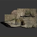 Ancient Stone Structure Model With Red Dome And Stone Walls On Grass Ground