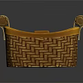 Handwoven Wicker Storage Basket With Sturdy Wooden Handles And Natural Finish