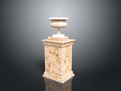 Marble Square Pedestal With Decorative White Vase And Intricate Carvings 3d model