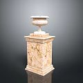 Marble Square Pedestal With Decorative White Vase And Intricate Carvings