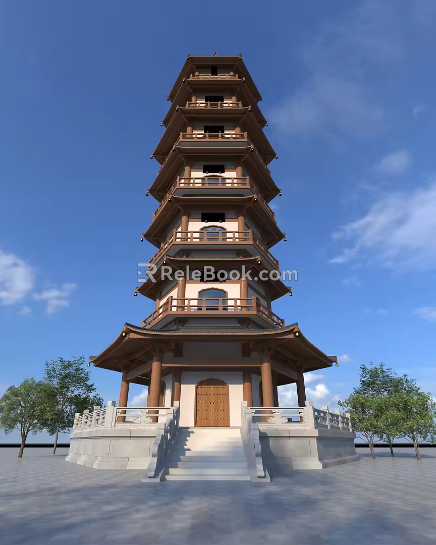 Chinese-style tower building ancient pavilion temple 3d model