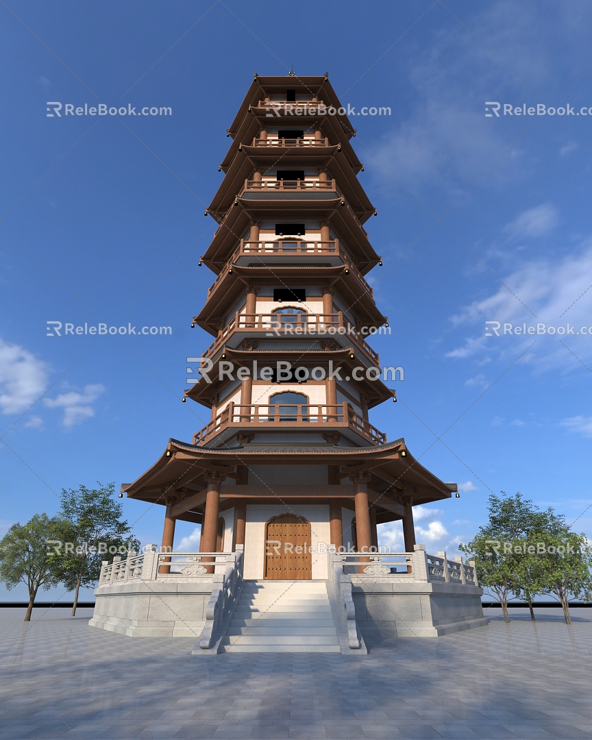 Chinese-style tower tower building ancient pavilion temple 3d model