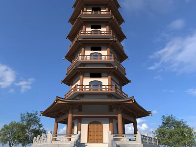 Chinese-style tower building ancient pavilion temple 3d model