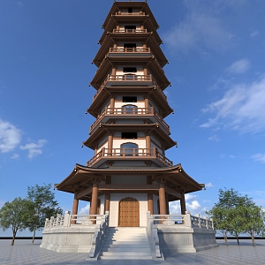 Chinese-style tower building ancient pavilion temple 3d model