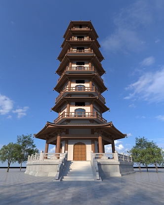 Chinese-style tower building ancient pavilion temple 3d model