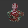 Red Iron Man Character Bust With Glowing Eyes And Green Energy Core
