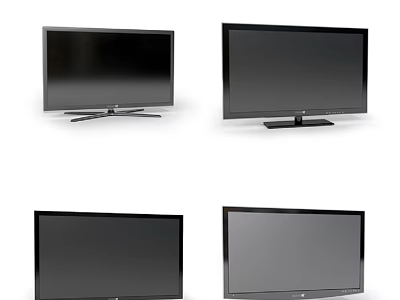 Different Black TV Models With Modern Sleek Screens And Stand Bases 3d model