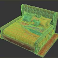Plush Purple Headboard Bed With Orange Mattress Colorful Pillows And Red Orange Rug