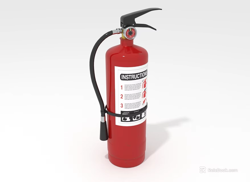 Red Fire Extinguisher With Instructions Label And Hose Nozzle For Emergency Fire Safety 3d model 
