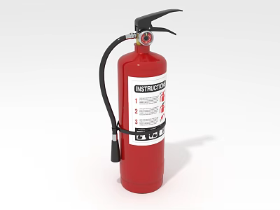 Red Fire Extinguisher With Instructions Label And Hose Nozzle For Emergency Fire Safety 3d model