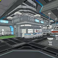 Modern Futuristic Bar Interior With Neon Lighting Counter And Metallic Seats