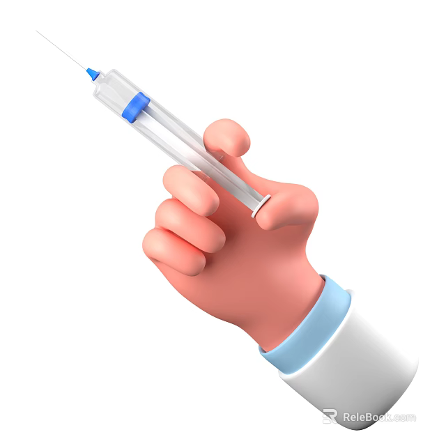 Essential Medical Device Syringe Held by Healthcare Worker Hand with White Sleeve 3d model 