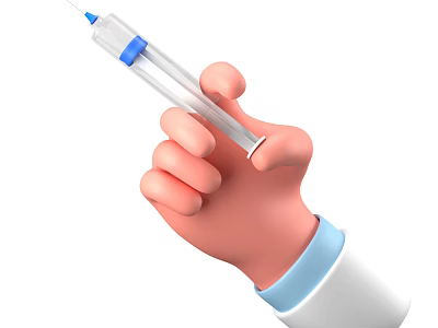 Essential Medical Device Syringe Held by Healthcare Worker Hand with White Sleeve 3d model