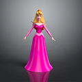 Woman In Pink Long Dress With Blonde Hair Standing On Gray Background