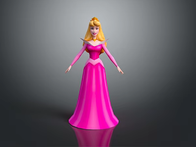 Woman In Pink Long Dress With Blonde Hair Standing On Gray Background 3d model