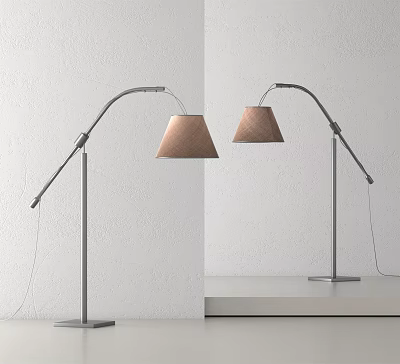 Modern Arched Floor Lamps With Silver Metal Poles And Brown Fabric Shades 3d model