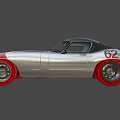 Silver Vintage Sports Car With Black Stripes Sleek Body Round Headlights And Black Roof
