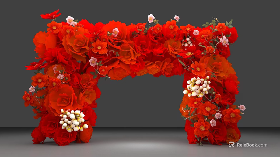 Stunning Red Flower Decorated Event Archway With Roses And White Blossoms For Celebrations 3d model 