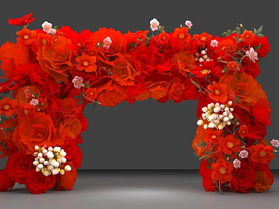 Stunning Red Flower Decorated Event Archway With Roses And White Blossoms For Celebrations 3d model