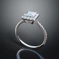 Elegant Silver Ring With Square Center Diamond And Small Diamonds Inlaid Band Design