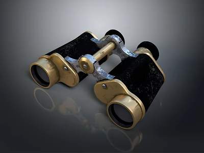 Vintage Black and Gold Binoculars With Metal Components And Classic Design 3d model