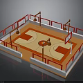 Basketball Court Design With Red Fences Hoops Orange Floor And White Lines