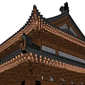 Traditional Ancient Chinese Architectural Building With Overhanging Eaves Wooden Structure And Tile Roof