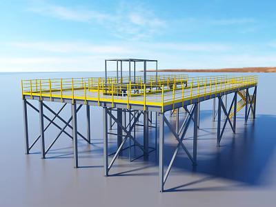 Industrial Platform Equipment Featuring Yellow Guardrails And Reinforced Metal Frame Structure 3d model