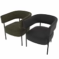 Olive Green Textured Fabric Accent Chair with Armrests and Black Metal Legs Modern Design